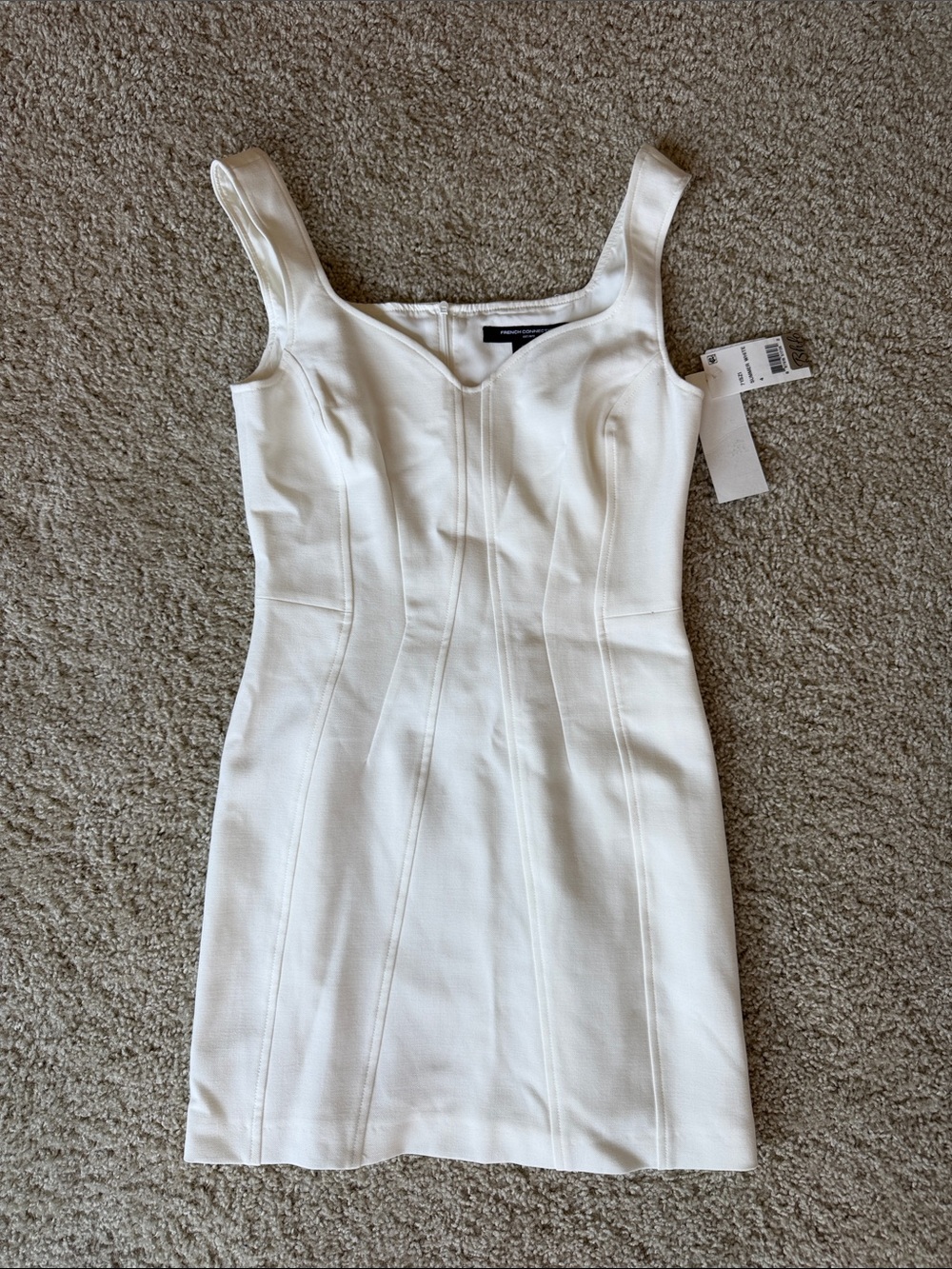 NWT French Connection White Square-Neck Mini Dress with Sculpted Seaming size 4